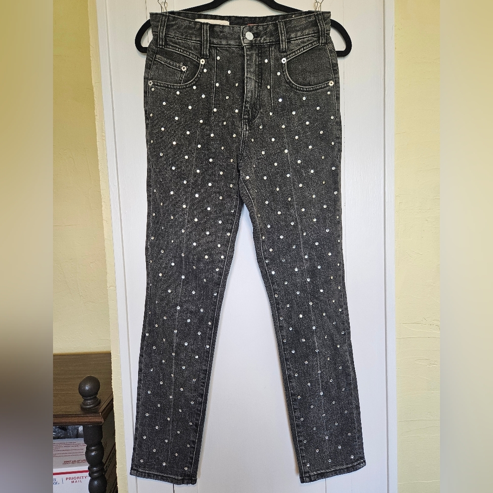 Anthropologie Pilcro Jeans Womens 26 Washed Black Studded High Rise Slim Denim